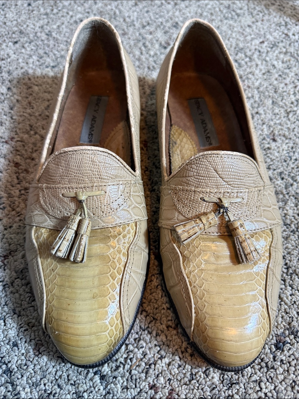 Stacy Adams Beige Tassel Loafers Genuine Snakeskin & Leather Upper Sz 8.5